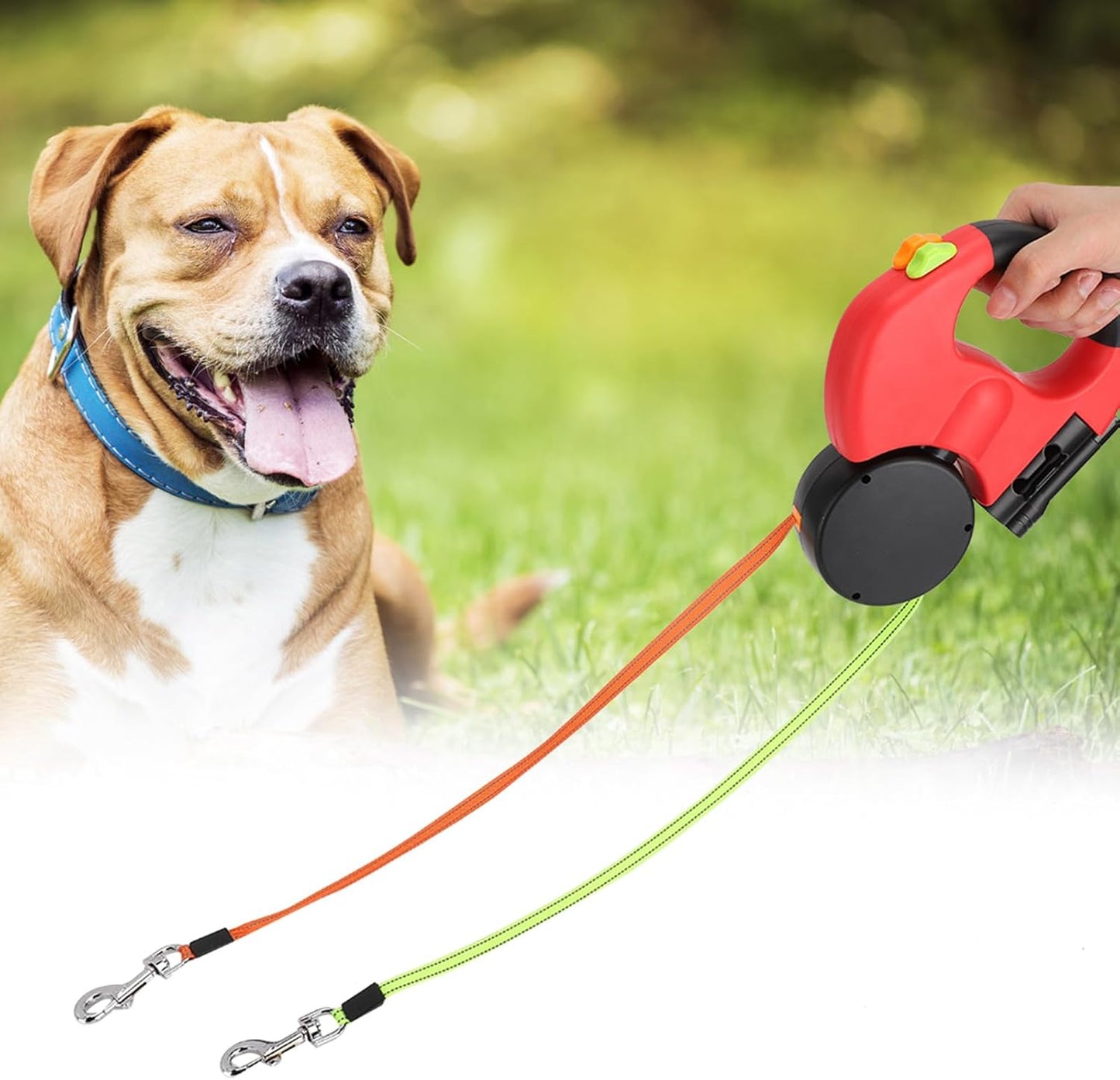 Dual Retractable Dog Leash, Automatic Hand Holding Pet Leash, Adjustable Dog Leash with LED Light for Dogs Walking Pets (Scarlet)