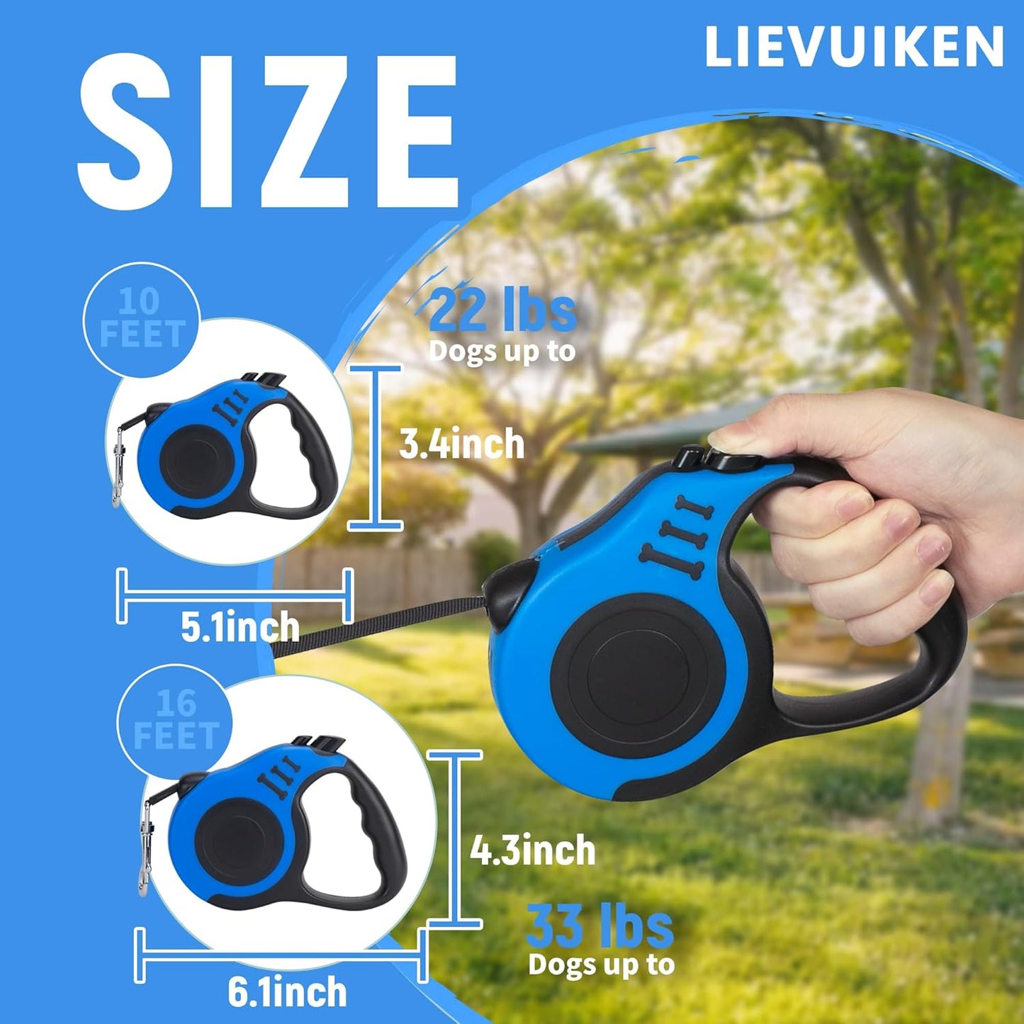 Retractable Dog Leash Automatic Telescopic Tractor Dog Tape, Pet Tape 10/16 FT Durable and Convenient, with Non-Slip Handle, Suitable for Small and Medium-Sized Dogs Blue