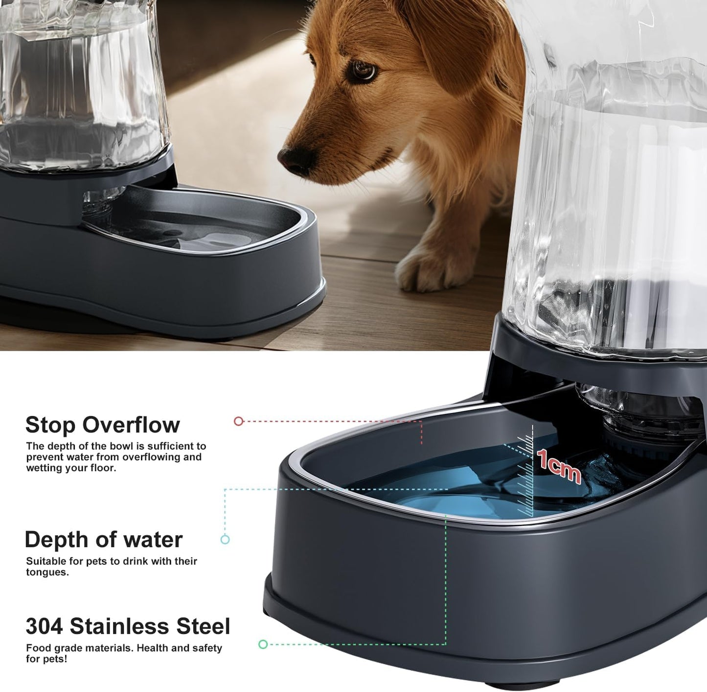 Automatic Dog Water Dispenser Gravity Stainless Steel Water Waterer Feeder, 100% Bpa-Free Large Capacity Water Feeding Bowls for Medium & Large-Sized Dogs Cats Other Pets 3.85L