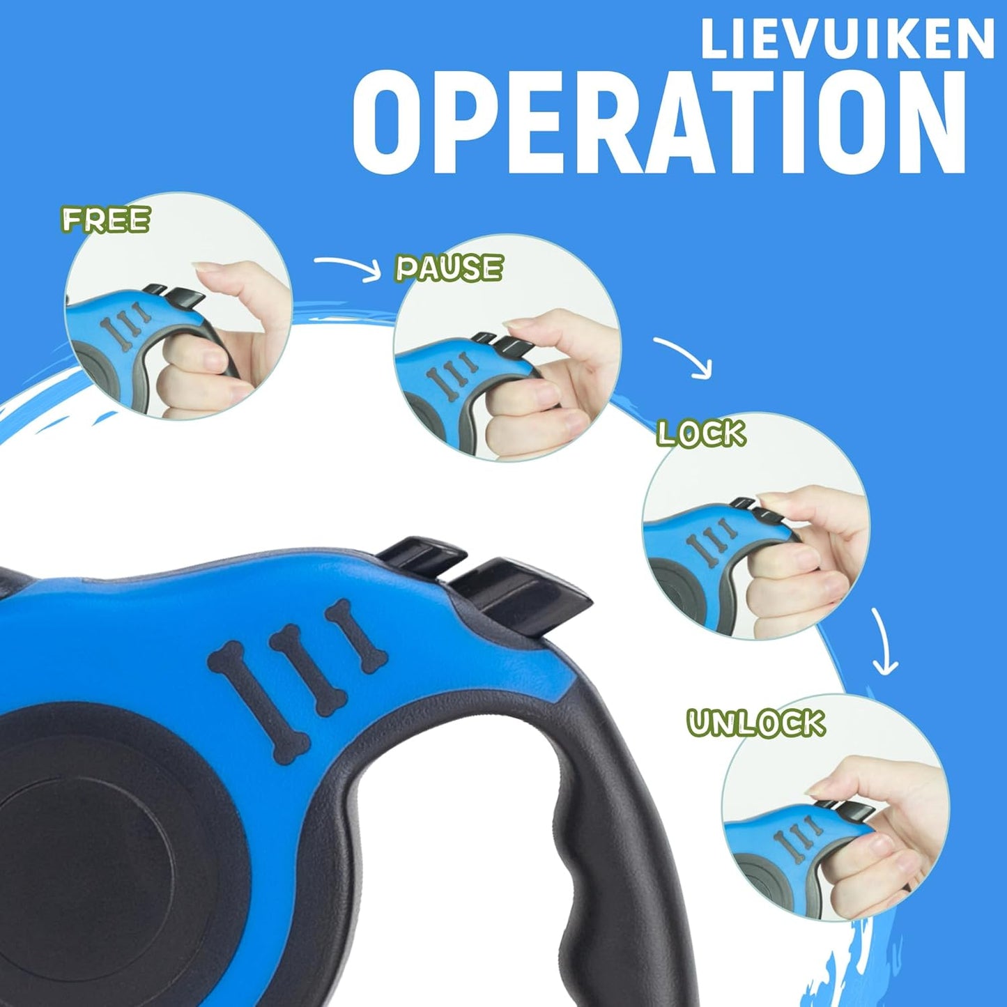 Retractable Dog Leash Automatic Telescopic Tractor Dog Tape, Pet Tape 10/16 FT Durable and Convenient, with Non-Slip Handle, Suitable for Small and Medium-Sized Dogs Blue