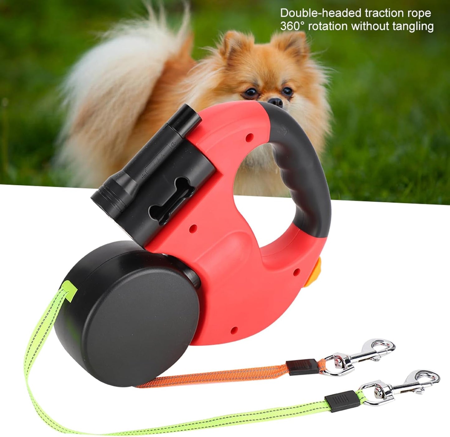 Dual Retractable Dog Leash, Automatic Hand Holding Pet Leash, Adjustable Dog Leash with LED Light for Dogs Walking Pets (Scarlet)