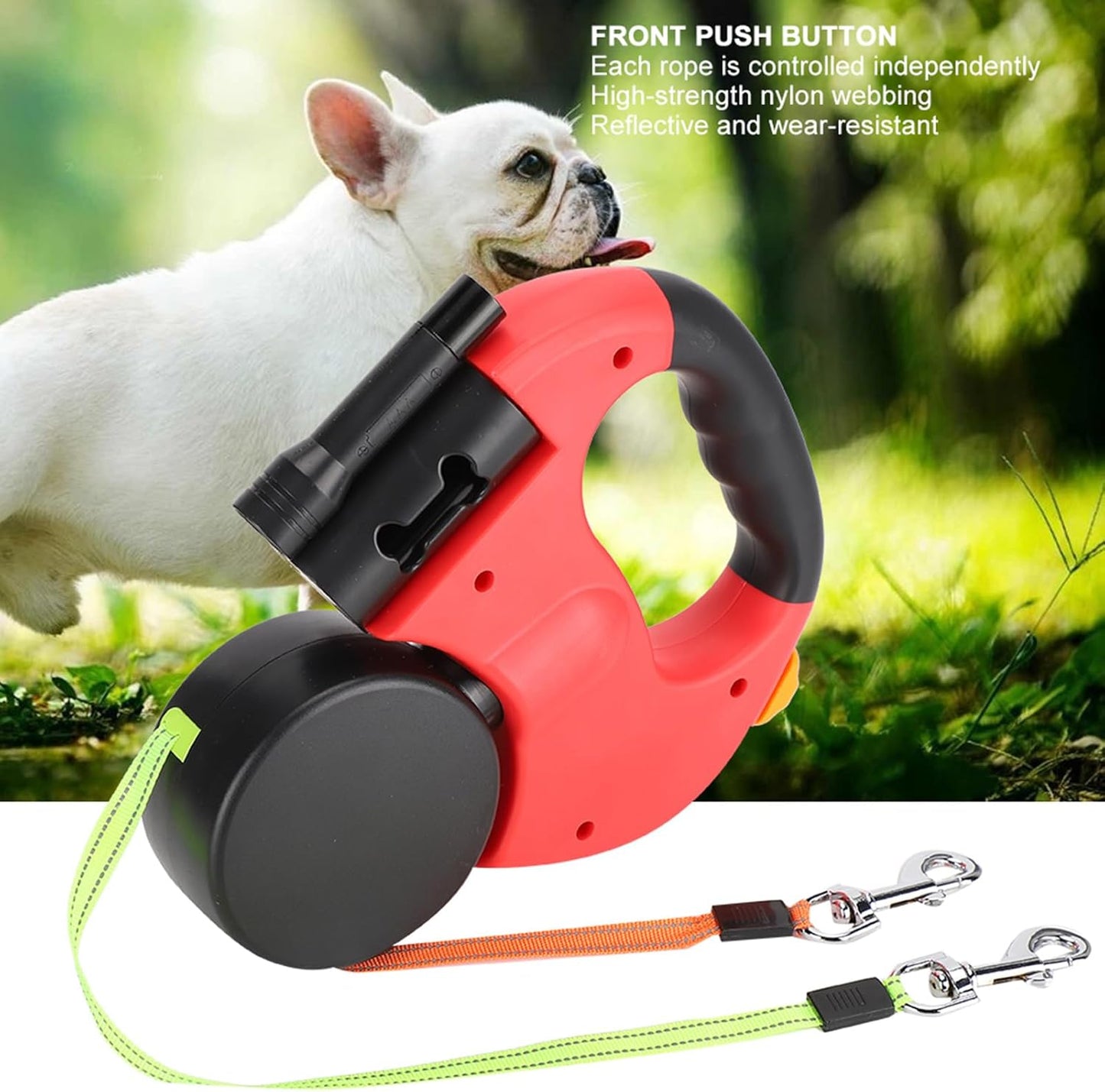 Dual Retractable Dog Leash, Automatic Hand Holding Pet Leash, Adjustable Dog Leash with LED Light for Dogs Walking Pets (Scarlet)