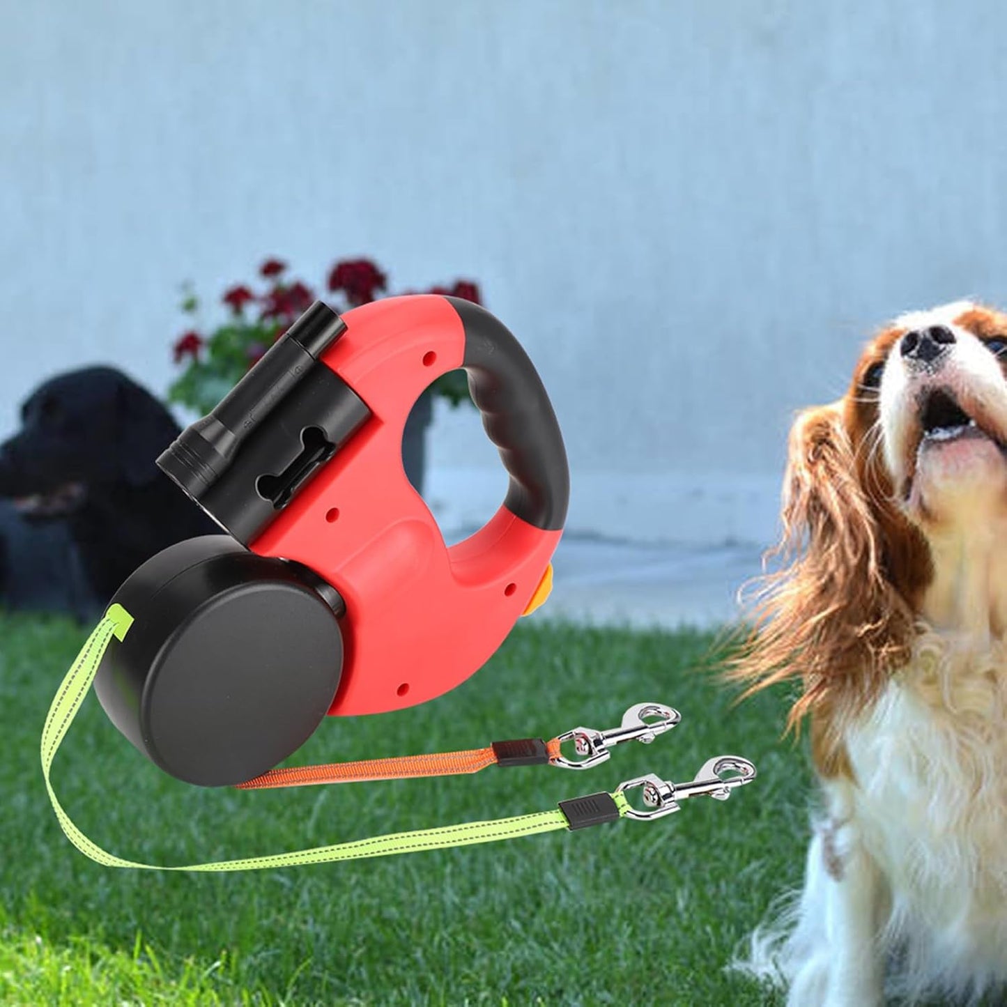 Dual Retractable Dog Leash, Automatic Hand Holding Pet Leash, Adjustable Dog Leash with LED Light for Dogs Walking Pets (Scarlet)