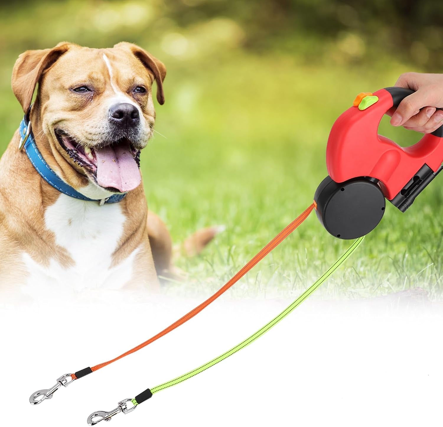 Dual Retractable Dog Leash, Automatic Hand Holding Pet Leash, Adjustable Dog Leash with LED Light for Dogs Walking Pets (Scarlet)