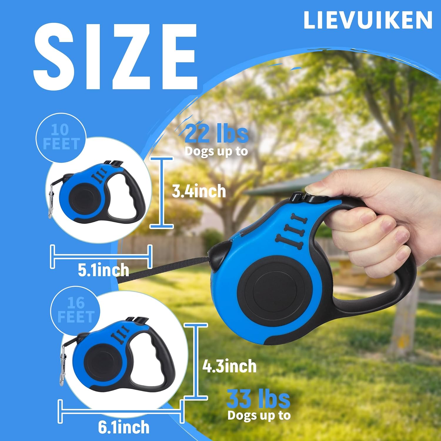 Retractable Dog Leash Automatic Telescopic Tractor Dog Tape, Pet Tape 10/16 FT Durable and Convenient, with Non-Slip Handle, Suitable for Small and Medium-Sized Dogs Blue