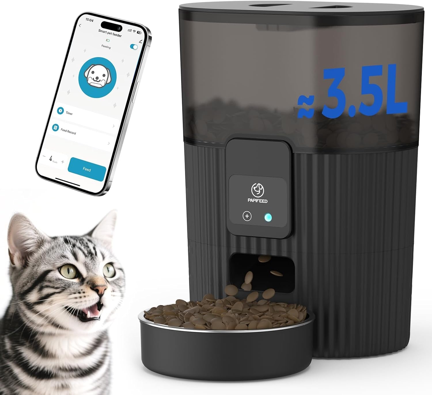 Automatic Cat Feeders with APP: Wifi Pet Dry Food Dispenser Compatible with Alexa & Echo,Smart Timed Auto Cat Feeder with Anti-Bite Power Cord for Cats, Dogs,Up to 10 Meals per Day(15 Cups